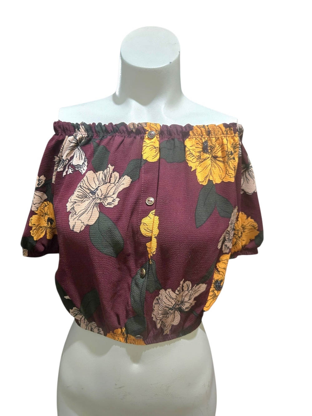 Papaya Vintage Y2K Floral Off Shoulder Button Front Blouse Small